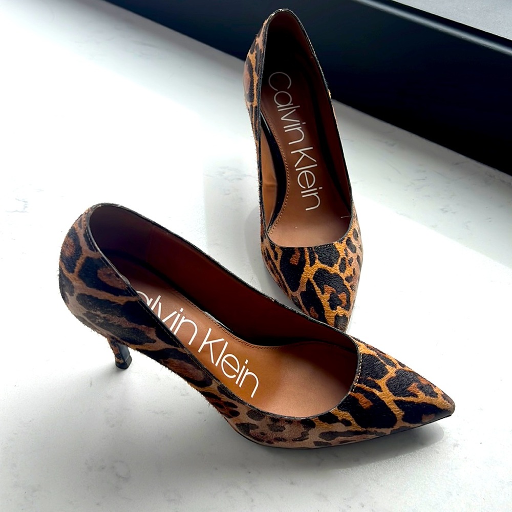 Calvin Klein: leopard heels, size 7